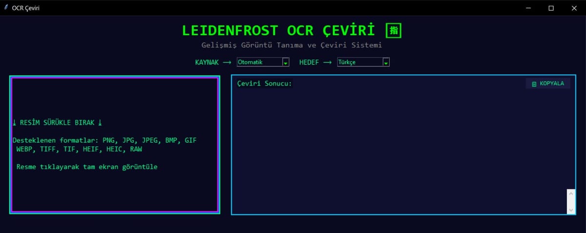 OCR uygulaması ekran görüntüsü